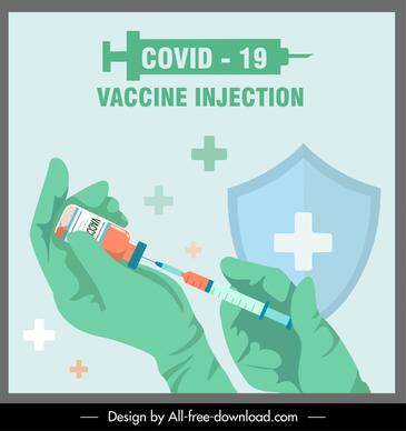 covid19 vaccination poster shield hands injection needle sketch