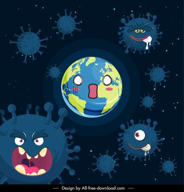 covid 19 background stylized viruses earth sketch
