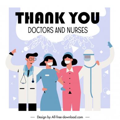 covid 19 banner doctors nurses combination sketch