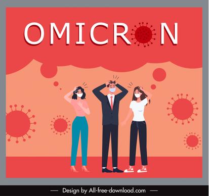 covid-19 omicron poster viruses office staffs sketch flat cartoon