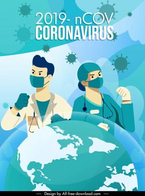 covid 19 poster doctors nurse earth virus sketch
