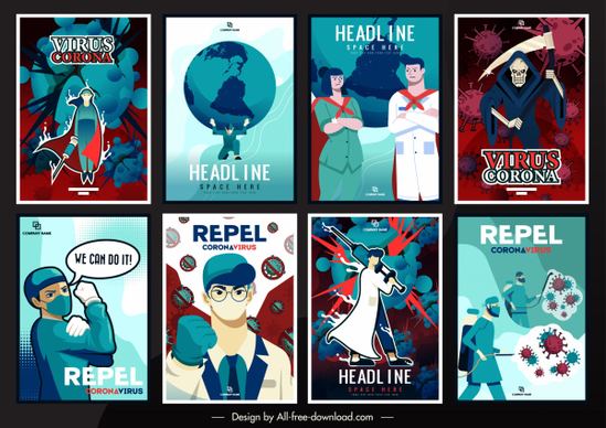 covid 19 posters templates doctors virus disease elements