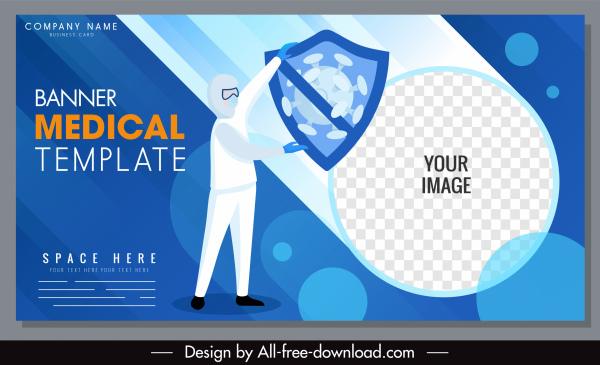 covid banner template doctor shield virus sketch