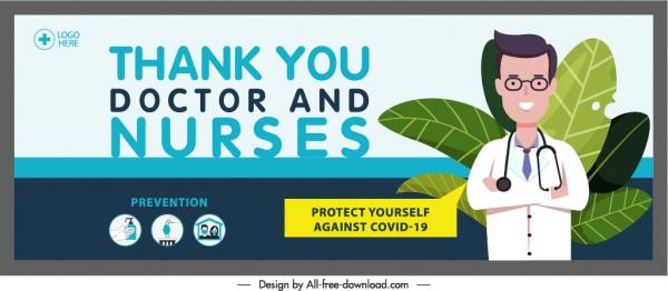 covid banner thanking message doctor sketch