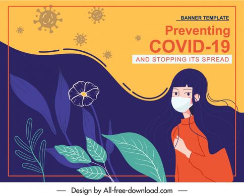 covid epidemic banner classical handdrawn girl flora sketch