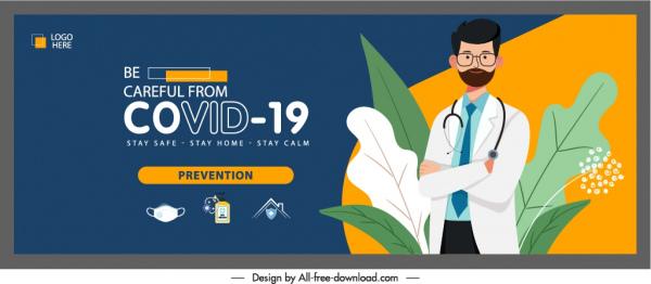 covid prevention banner doctor medical elements sketch