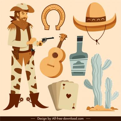 cowboy design elements classical cartoon sketch