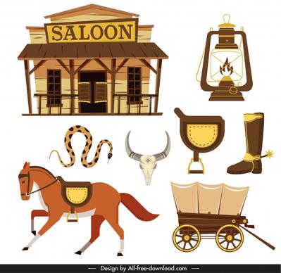 cowboy design elements flat classical symbols sketch