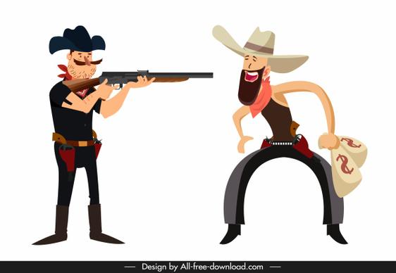cowboy icons funny cartoon characters sketch