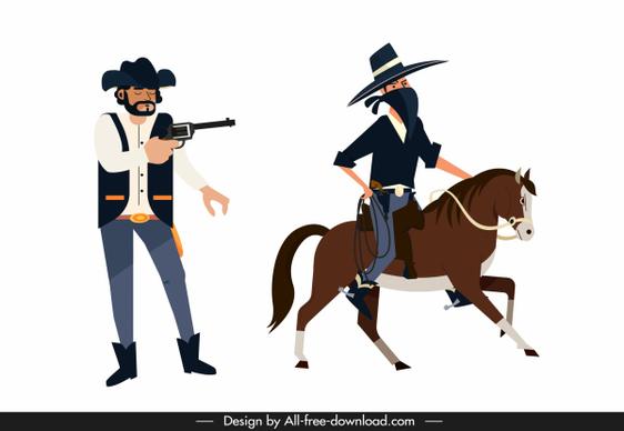 cowboy icons sheriff thief sketch cartoon characters