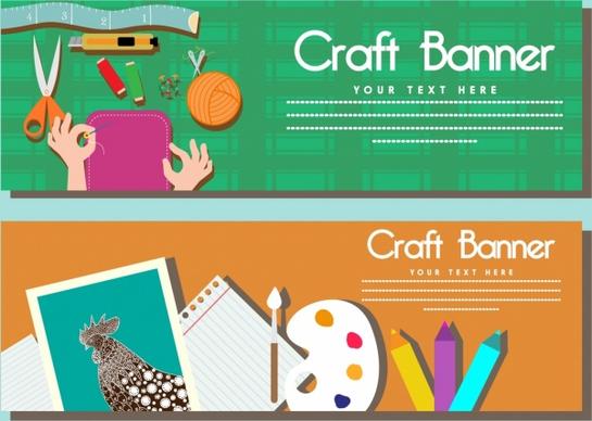 craft banner sets sewing and painting tools symbols