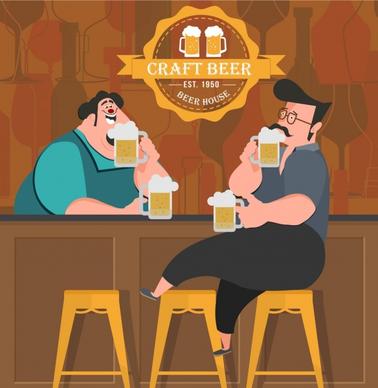 craft beer advertising bar guests icons colored cartoon