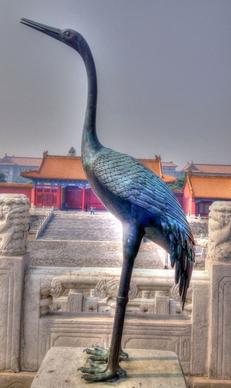 crane statue at the forbidden palace in beijing china