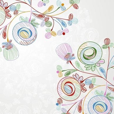 crayons style vector floral illustration
