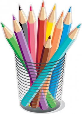 stationery advertising colored pencils icons 3d design