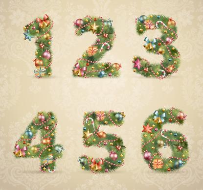 creative christmas tree alphabet and number vector set