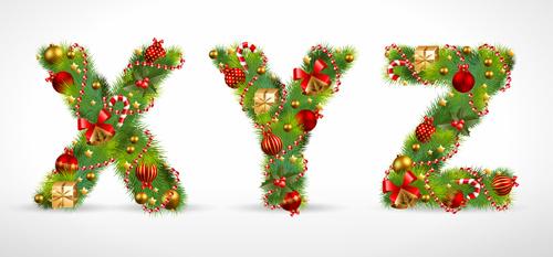 creative christmas tree alphabet and number vector set