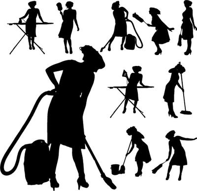 creative cleaning woman silhouette design vector