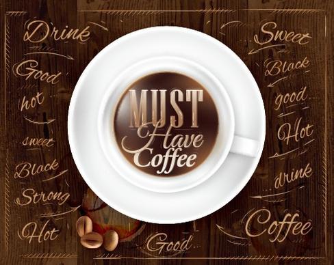 creative coffee elements with wooden background vector