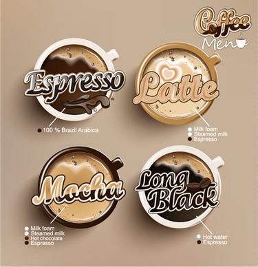 creative coffee menu with labels vector
