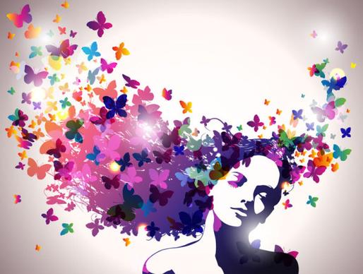 creative colored butterfly with woman vector