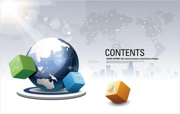 global business background shiny modern 3d cubes earth