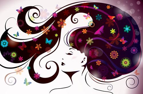 creative floral hair with woman vector
