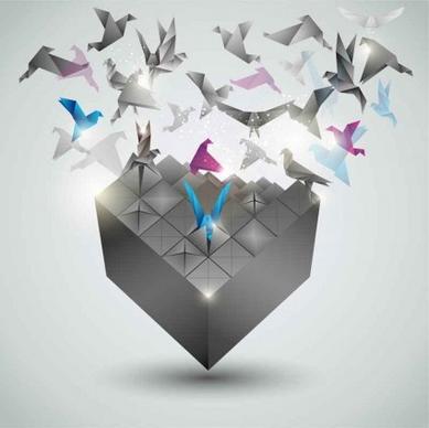 creative paper cranes background illustration vector