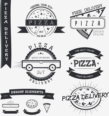 creative pizza delivery labels with logos vintage vector
