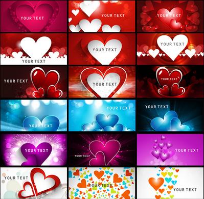 creative valentines day bright colorful heart collection business card set vector illustration