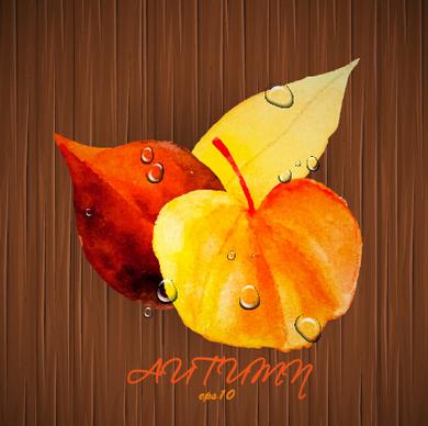 creative watercolor leaves autumn background vector