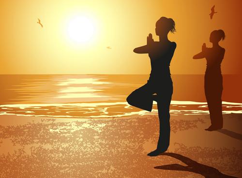 creative yoga and sunset vector