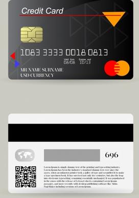 credit card template dark grey decor realistic design