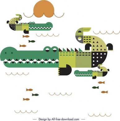 crocodile animals painting colored classical flat design