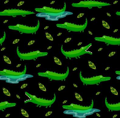 crocodile background green icons repeating design