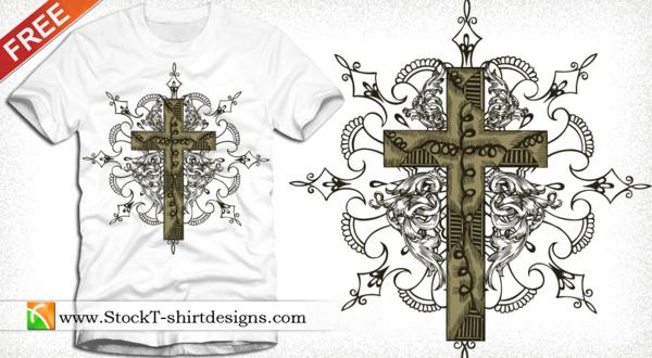 cross tshirt design with floral ornament