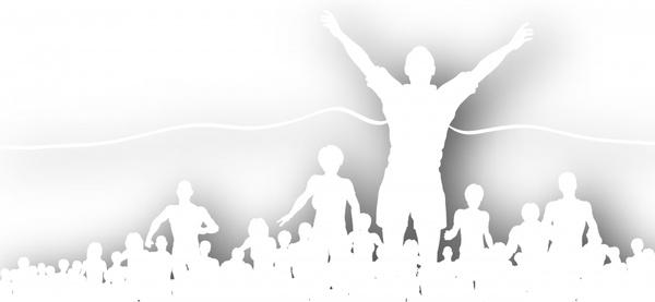 cheering crowd background white silhouette sketch