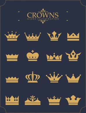 crown icons collection various yellow shapes