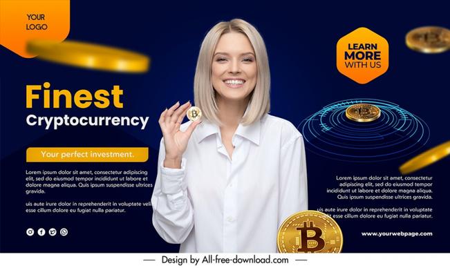 cryptocurrency banner template happy woman dynamic contrast