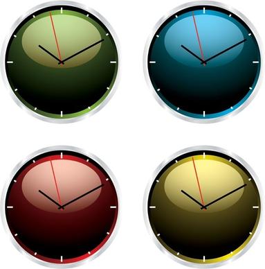 round clocks icons collection shiny flat colored design