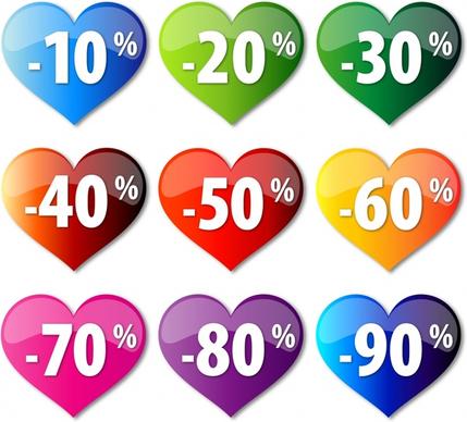 discount label templates modern shiny colorful hearts shapes