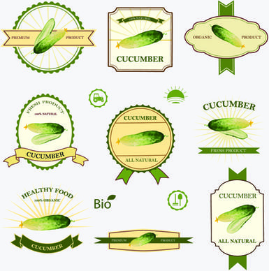 cucumber healthy food labels vector
