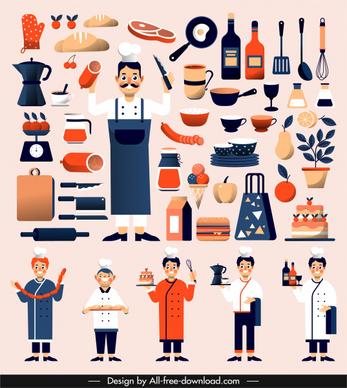 culinary design elements cooks utensils ingredients sketch
