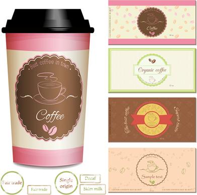cup coffee with cards vector