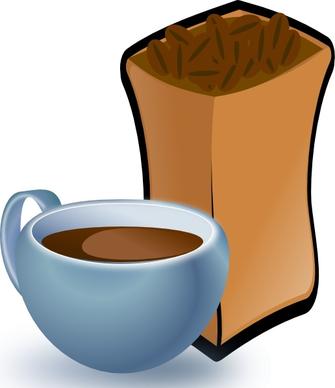 Cup Of Coffee With Sack Of Coffee Beans clip art