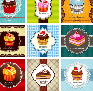 cupcake card vector set