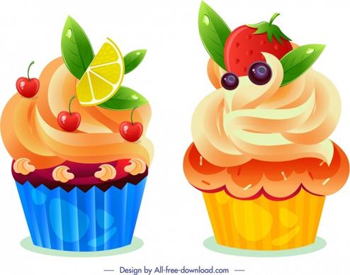cupcake icons fresh fruits decor modern design