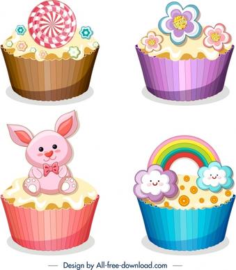 cupcake icons templates colorful modern design cute ornament