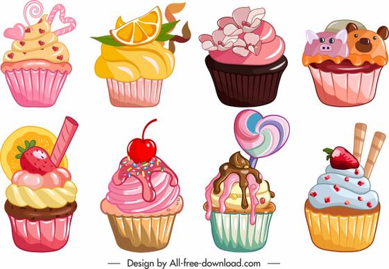 cupcakes icons collection colorful classic tasty decor