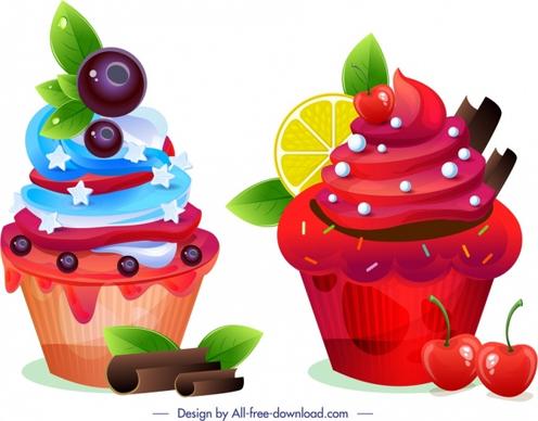 cupcakes icons modern colorful design fruity decor